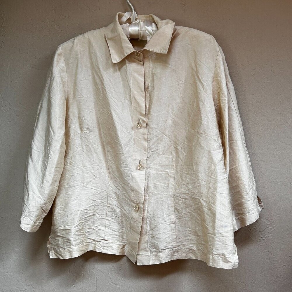 Connie Roberson Womens Button Up Shirt Silk Long Sleeve Blouse Yellow Size Large
